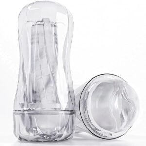 Detachable transparent pocket pussy with manual suction vent and clear outer shell